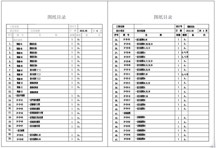 杭州精品酒店室內裝飾工程深化設計施工圖圖紙目錄1